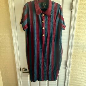 Collectif Mini Dress - Burgundy and Teal Stripes